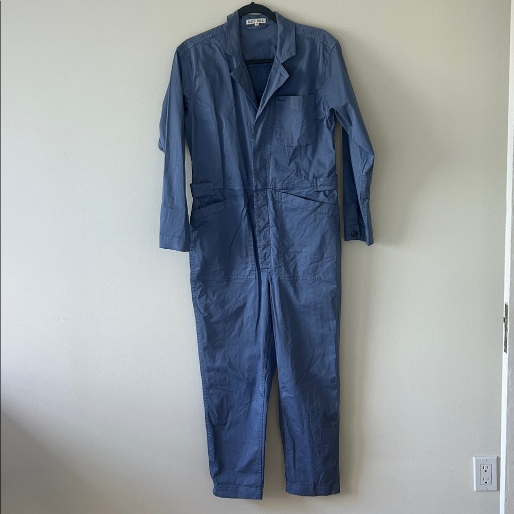 ALEX MILL STANDARD ZIP JUMPSUIT IN A DUSTY BLUE